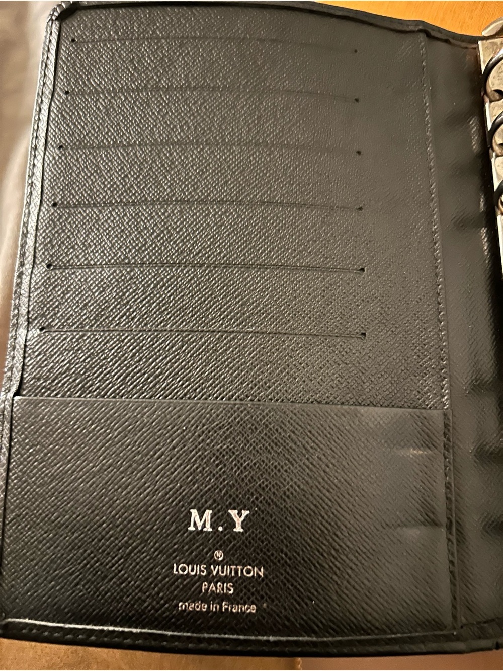 Louis Vuitton Black Textured Leather Card Organizer Wallet with Embossed Logo